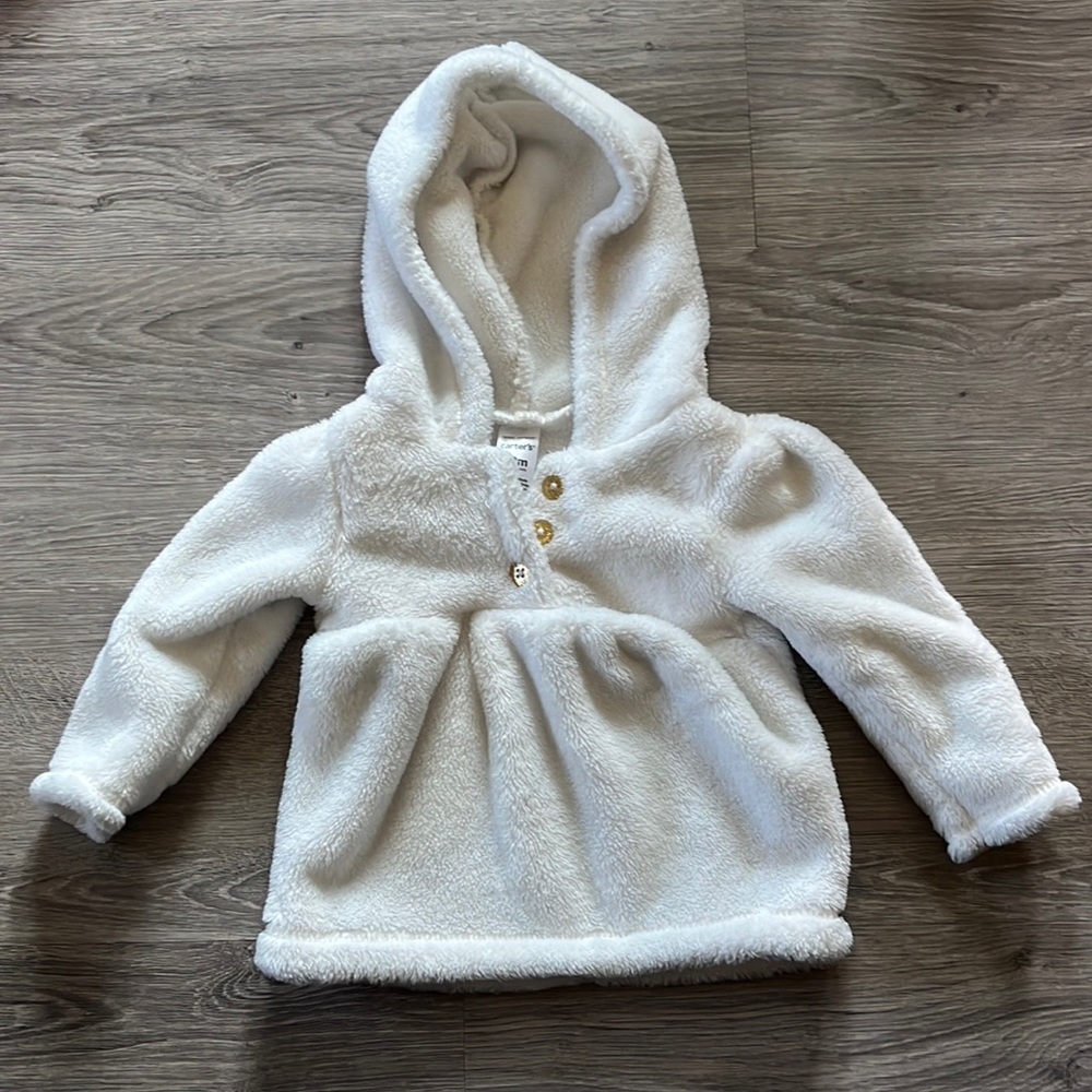 Plush white hooded sweater